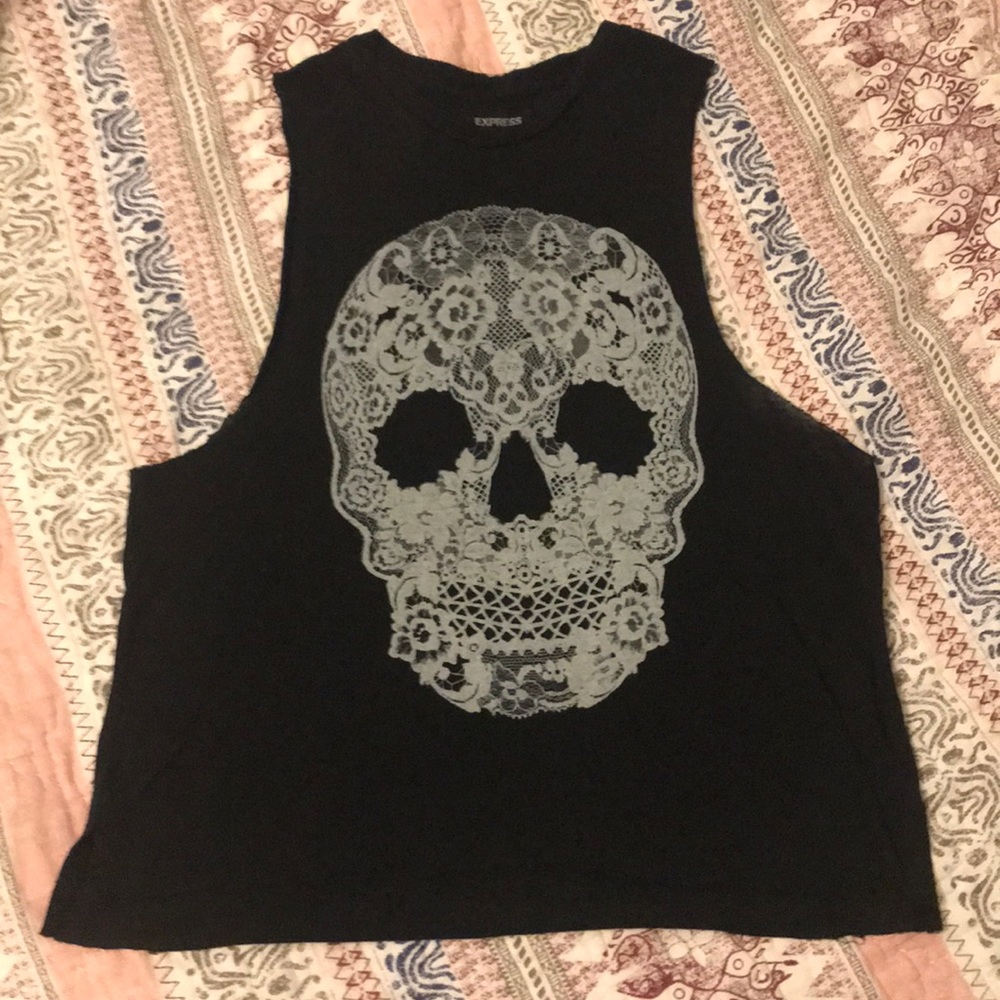Express Flower Skull Muscle Tank